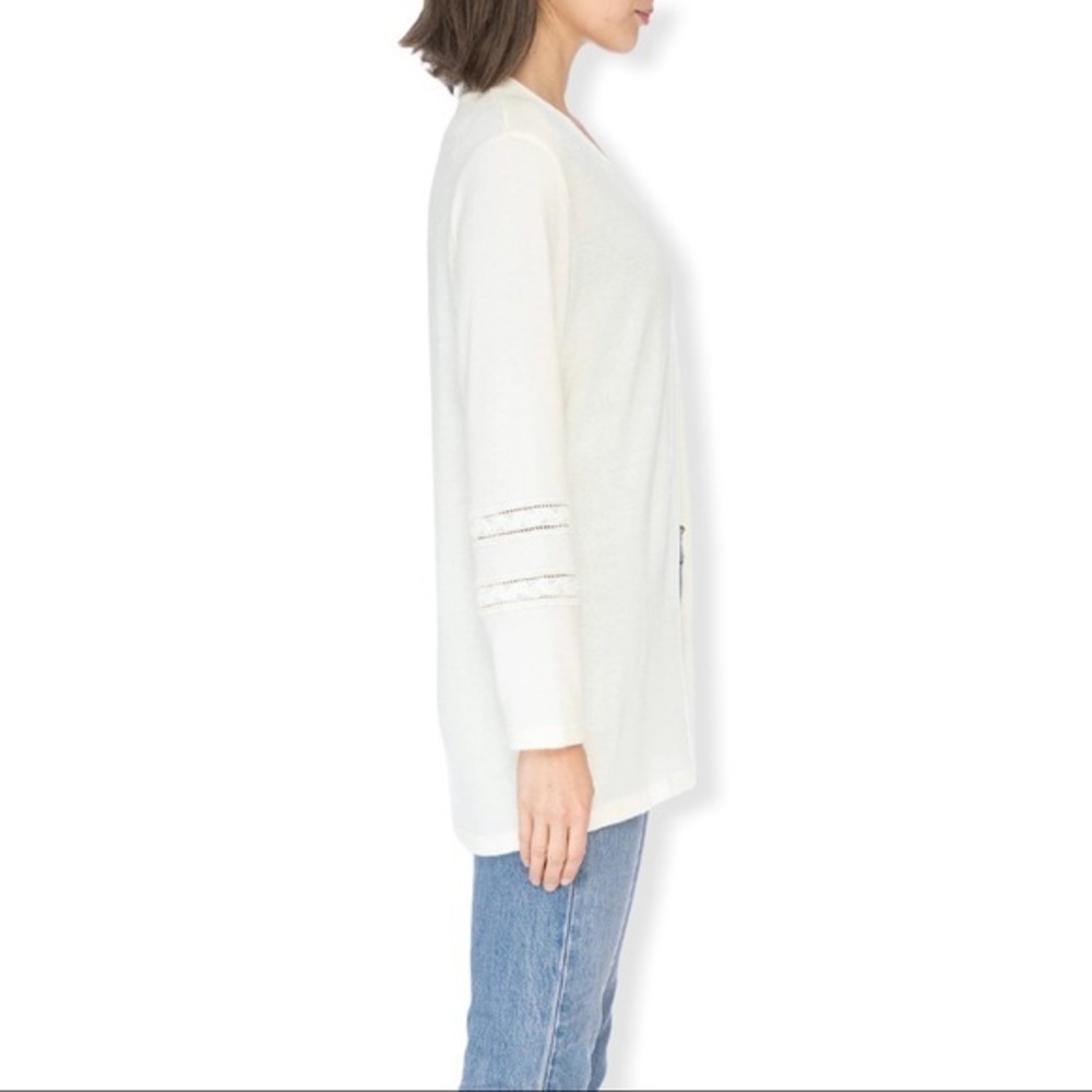 BOBEAU Susy Lace Inset Cardigan - NWT - Ivory - Picture 2 of 4